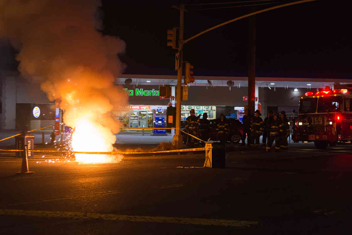 Look out below! Flames shoot from Gerritsen Beach street after underground equipment ignites