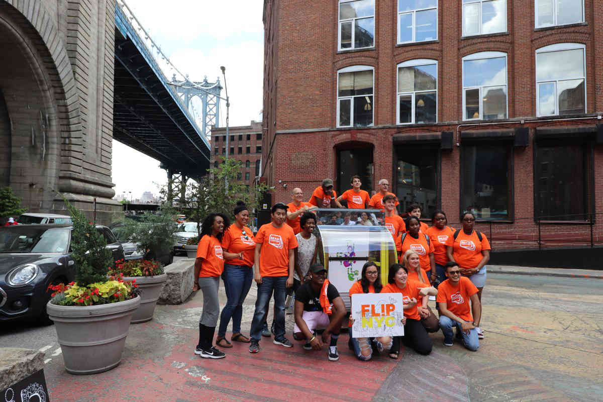 Spin zone: Teens build giant flipbooks on Dumbo street