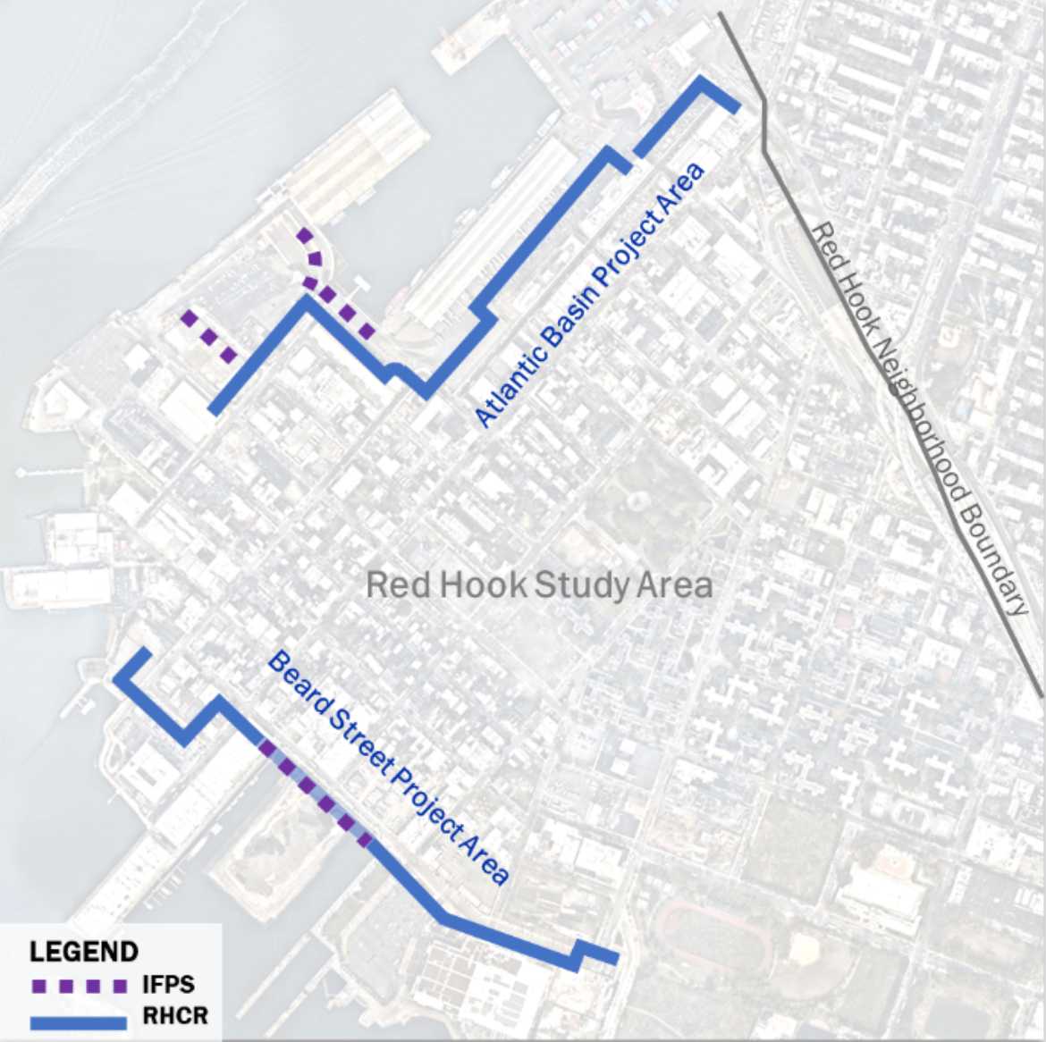 rendering of project areas for the red hook coastal resiliency project