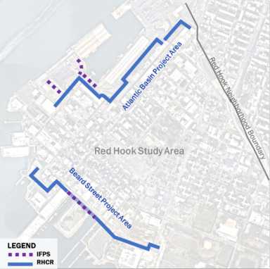 rendering of project areas for the red hook coastal resiliency project