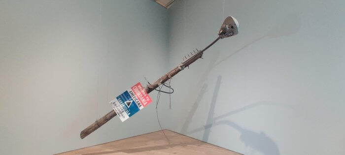 ripped street pole in hurricane maria exhibit