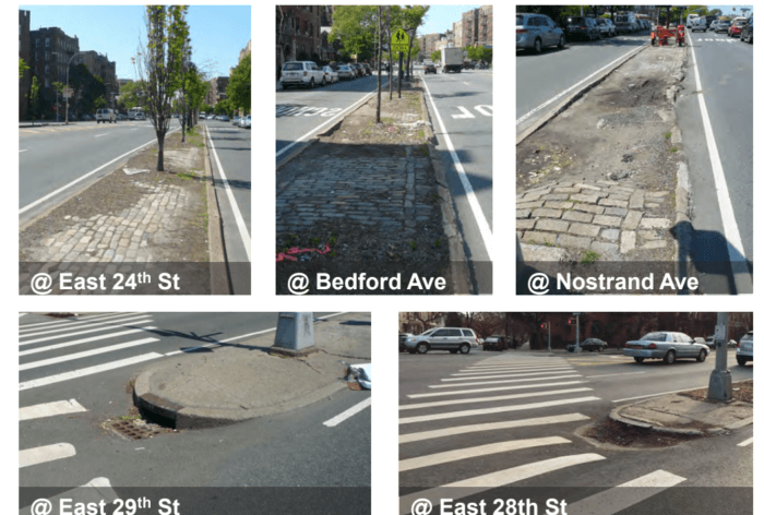 DOT found several sore spots along Kings Highway including damaged medians and extended crosswalk, unsuitable for some street walkers. 