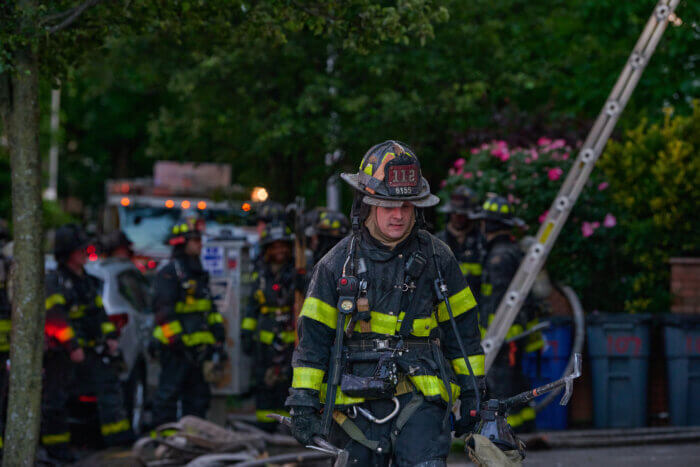 Firefighters at the scene of the fire in Bushwick.