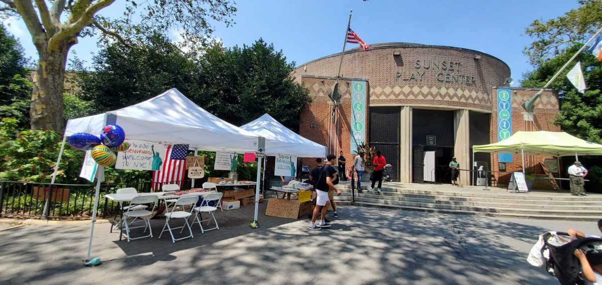 donation collection outside migrant shelter