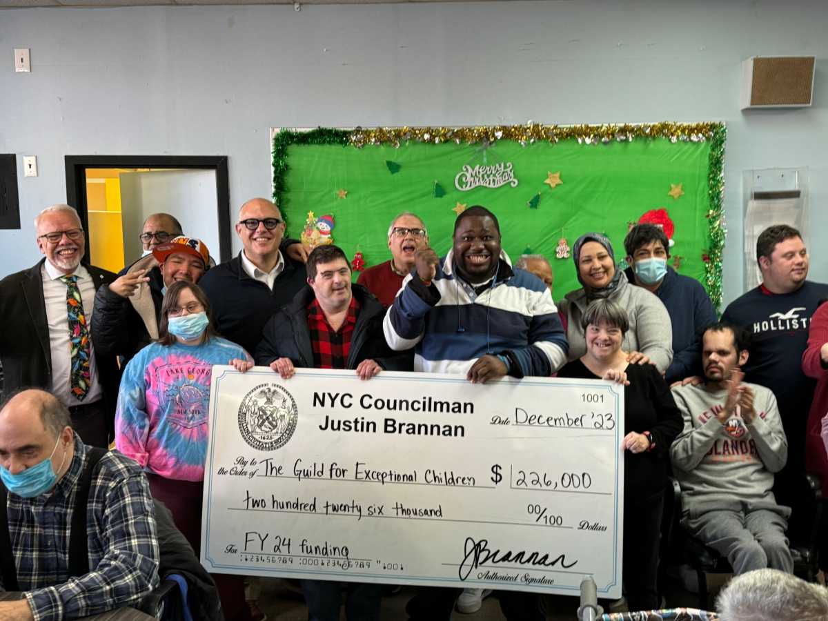 The Guild for Exceptional Children celebrates a $226,000 donation from Council Member Justin Brannan.