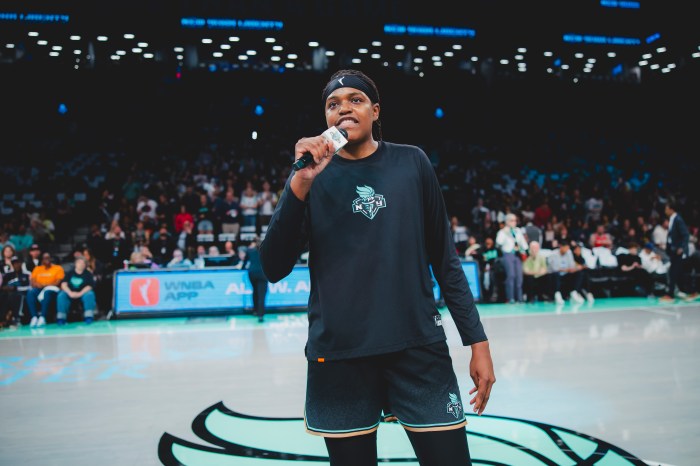 Jonquel Jones, Liberty power forward, welcomed Brooklynites back to the arena before tip-off. This is Jones' second season with Liberty after a requested trade from the Connecticut Sun.