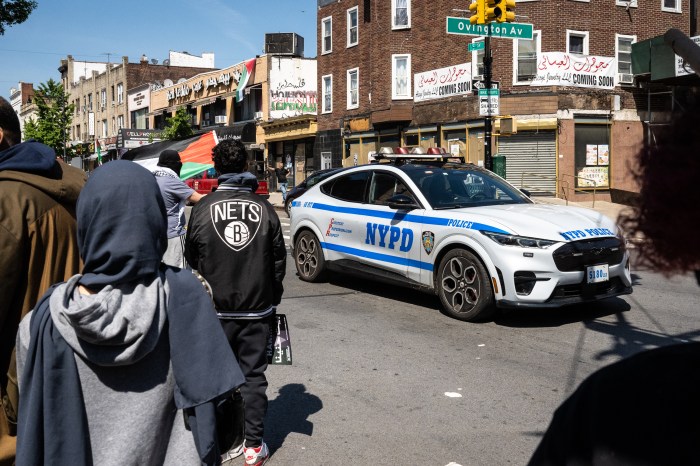 police cruiser at Nakba Day rally