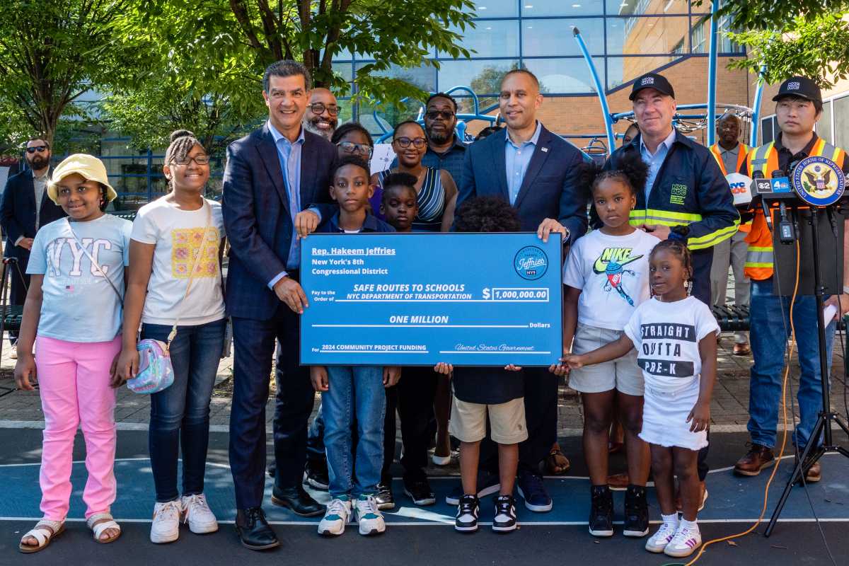 jeffries with street safety check in Brownsville