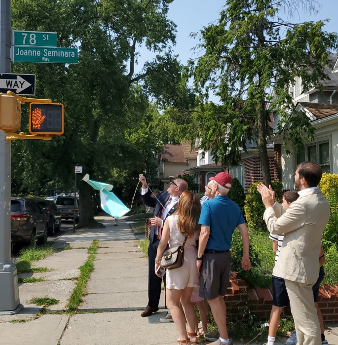 pulling off joanne seminara way steet sign
