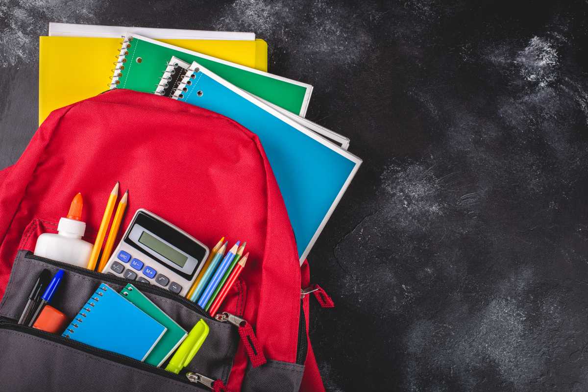 School Backpack on Blackboard Background