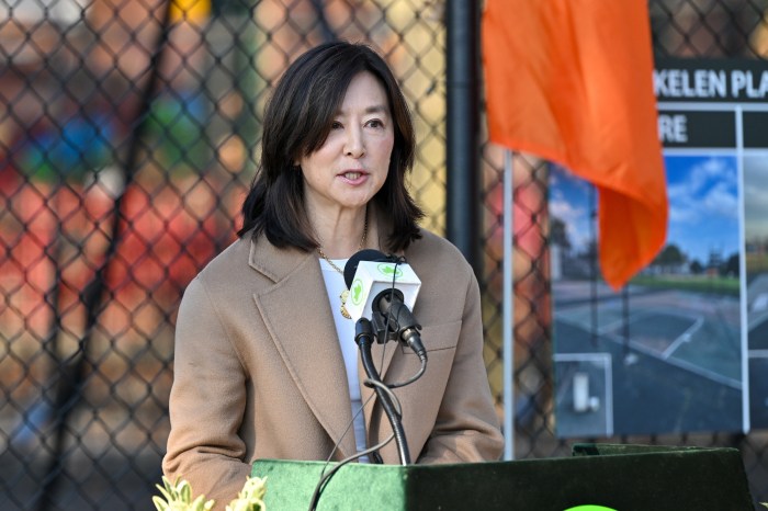 Clara Wu Tsai speaks at the unveiling on Oct. 30.