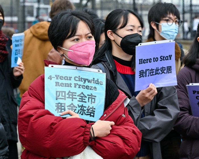 rent freeze rally in Sunset Park