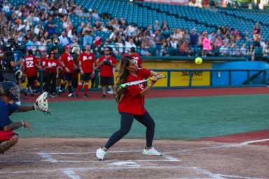 Dolores Catania at baseball game