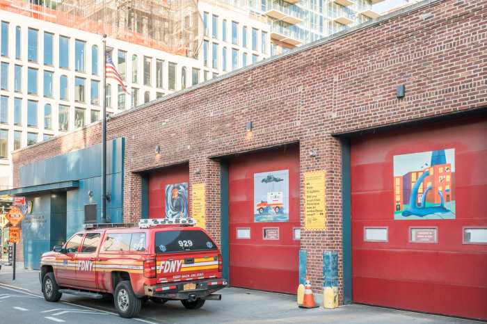 murals on fire station doors in gowanus