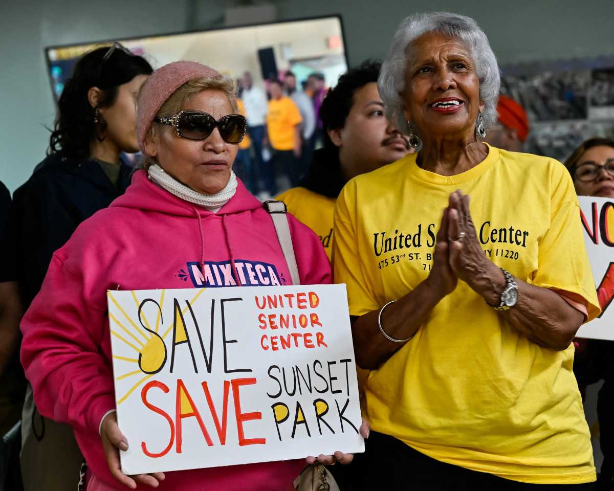 people at senior center rally